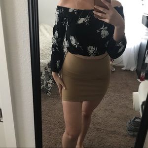 Tan High Waisted Zipper Skirt